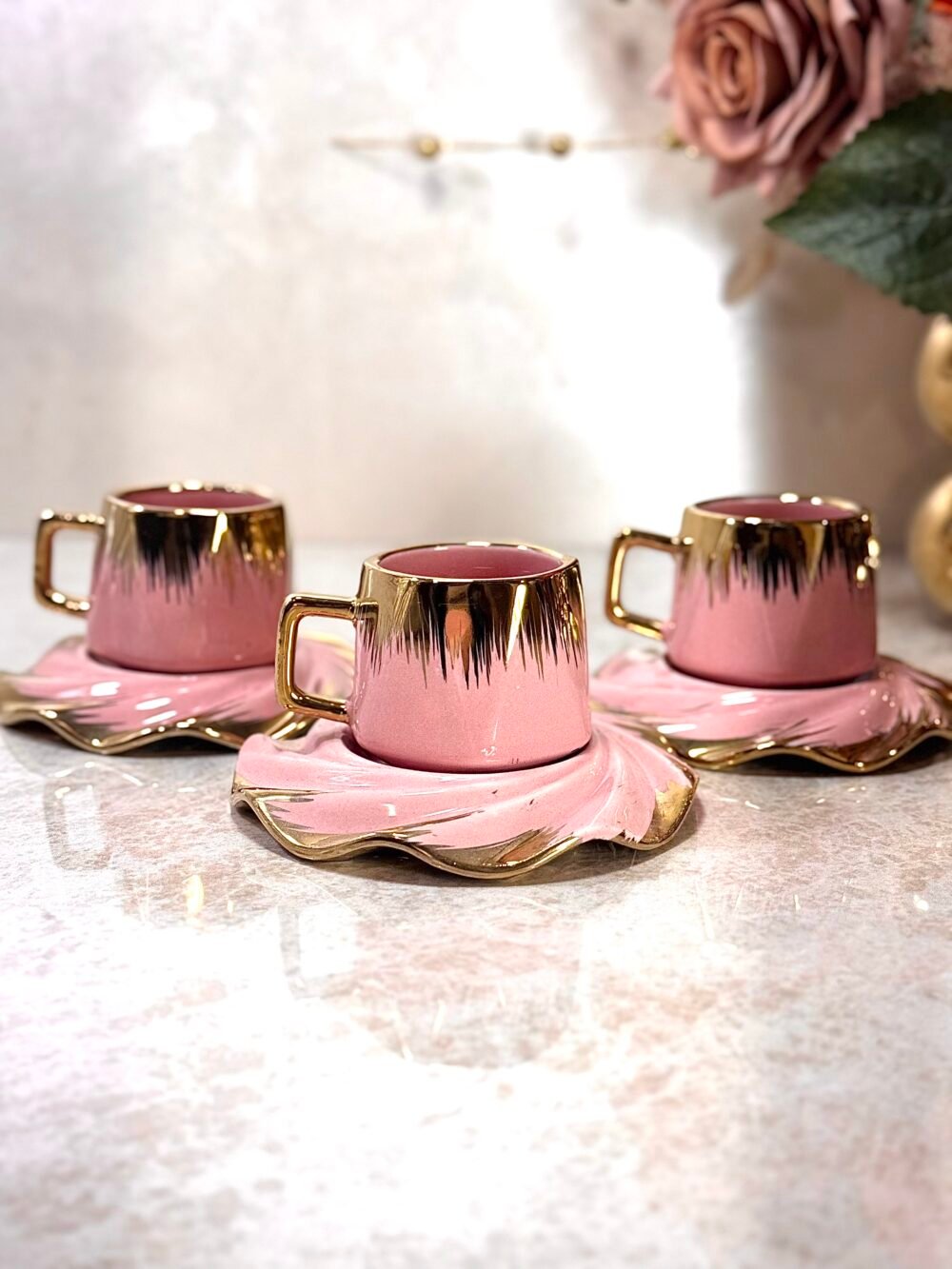 Ensemble de 6 Tasses à Café Roses et Dorées