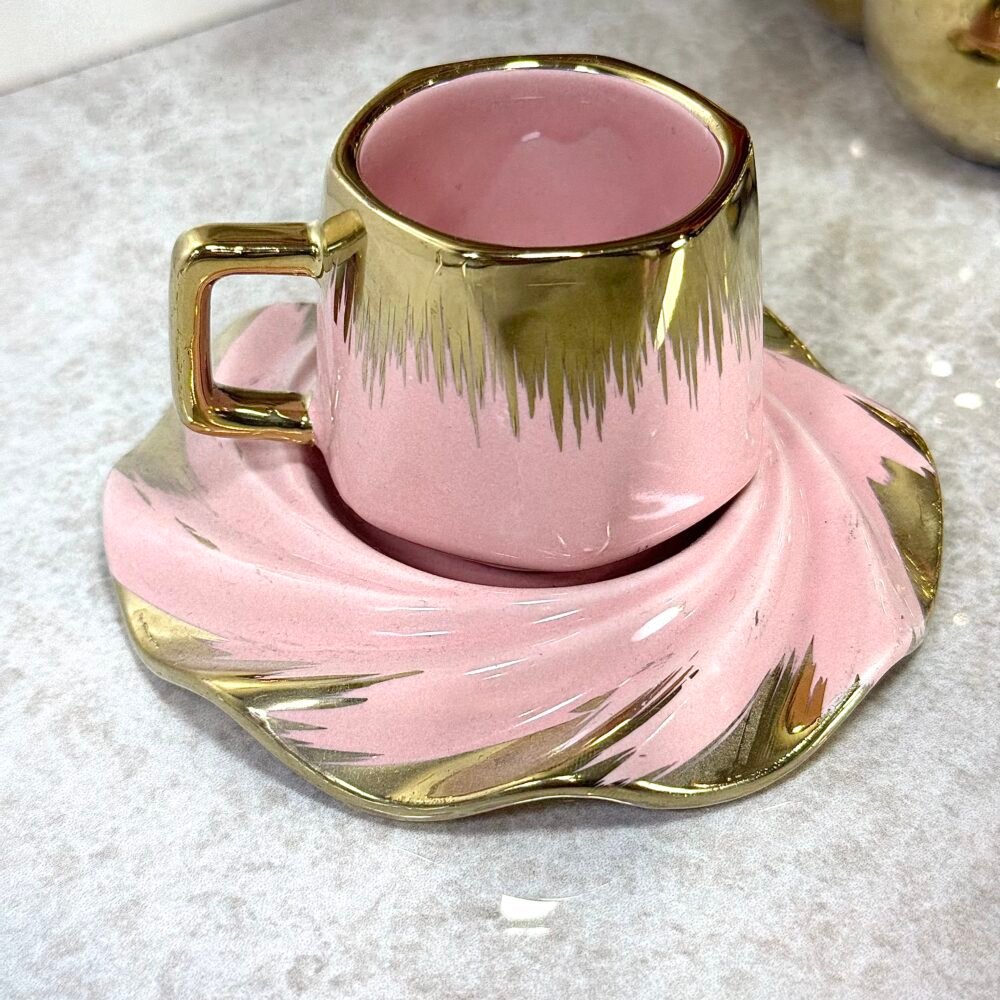 Ensemble de 6 Tasses à Café Roses et Dorées
