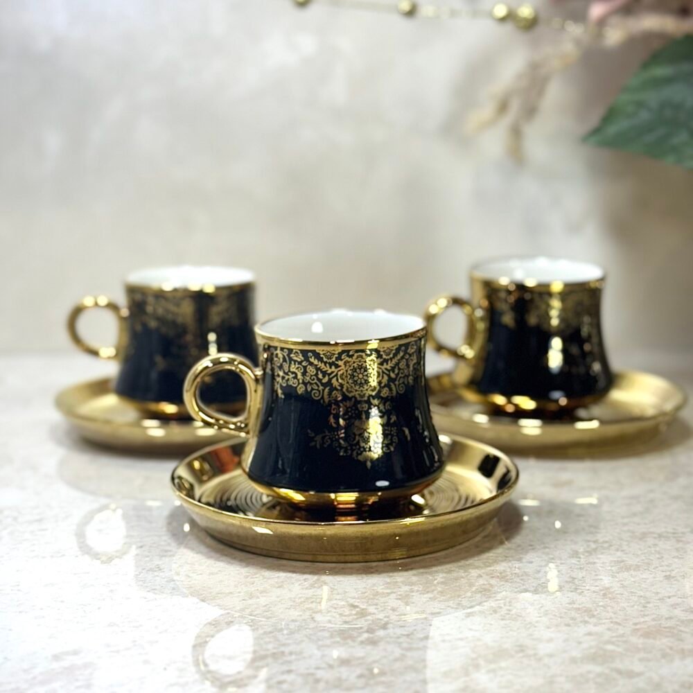 Set de 6 Tasses à Café Noir et Doré – Élégance Moderne et Raffinée
