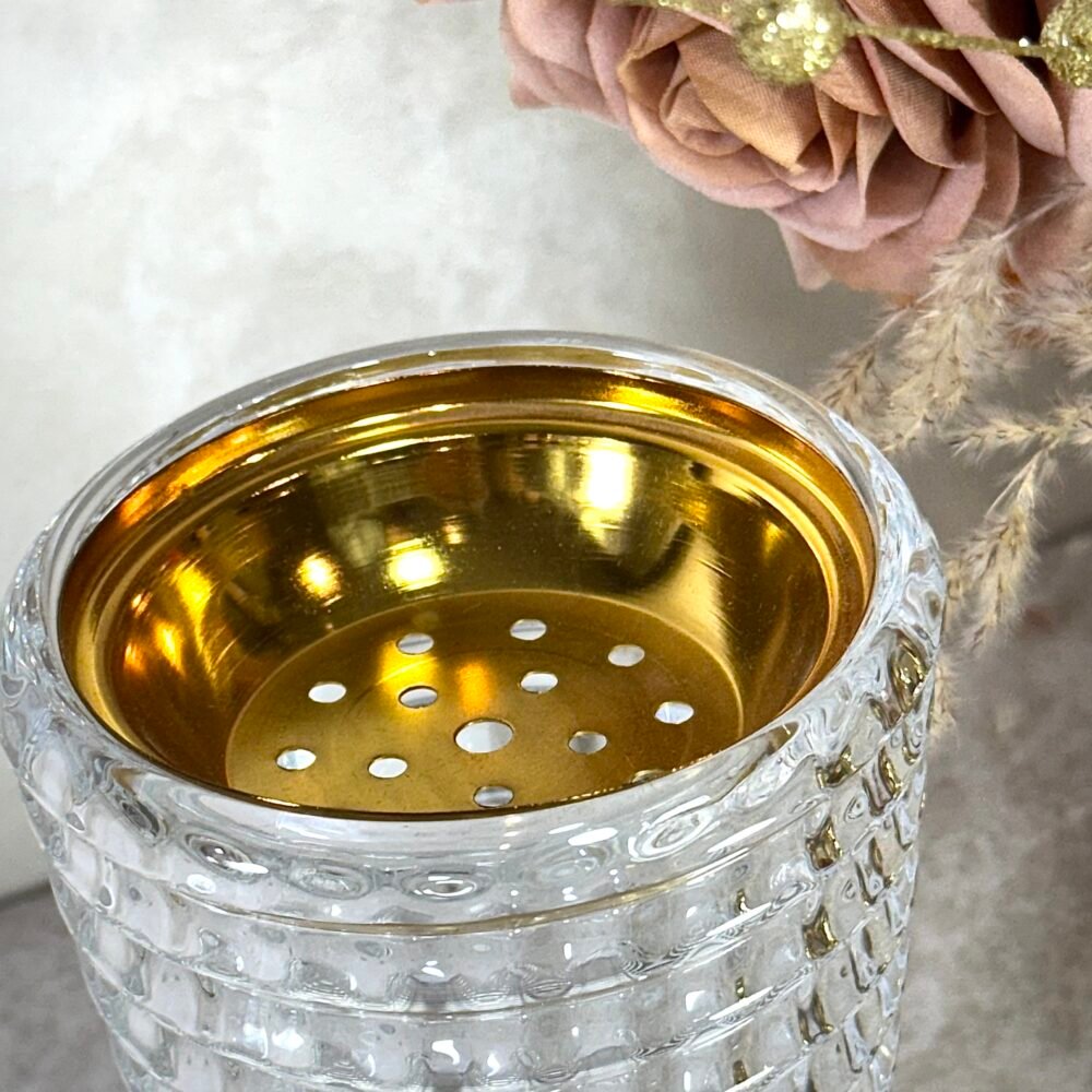 Brûleur d’Oud en Verre Cylindrique Rayé – Élégance Moderne et Parfum Raffiné (Deux Tailles)