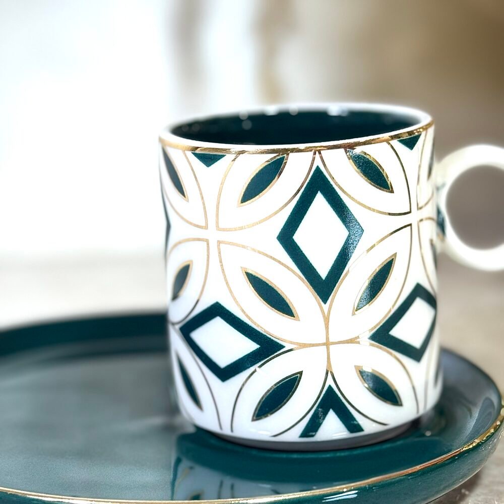 Ensemble de 6 Tasses à Café Vertes et Blanches – Simplicité Élégante pour un Moment de Dégustation Raffiné