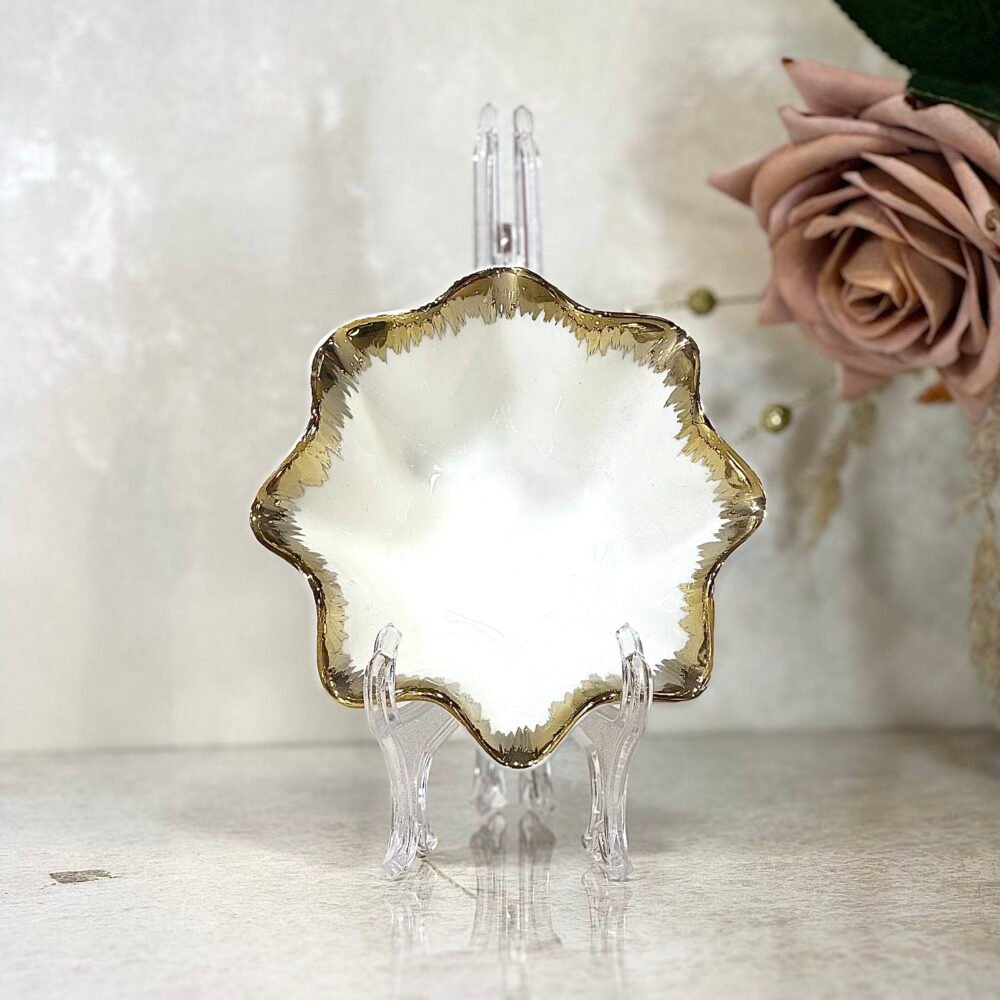 Bol Blanc avec Bords Dorés à Motif Ondulé – Disponible en 3 Tailles