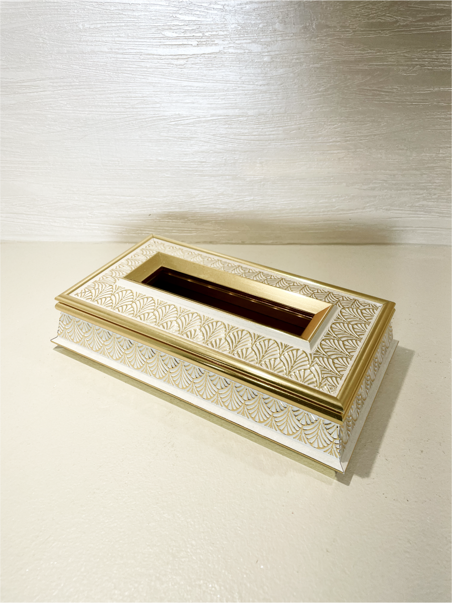 Boîte à Mouchoirs en Bois avec Motif Doré Élégant