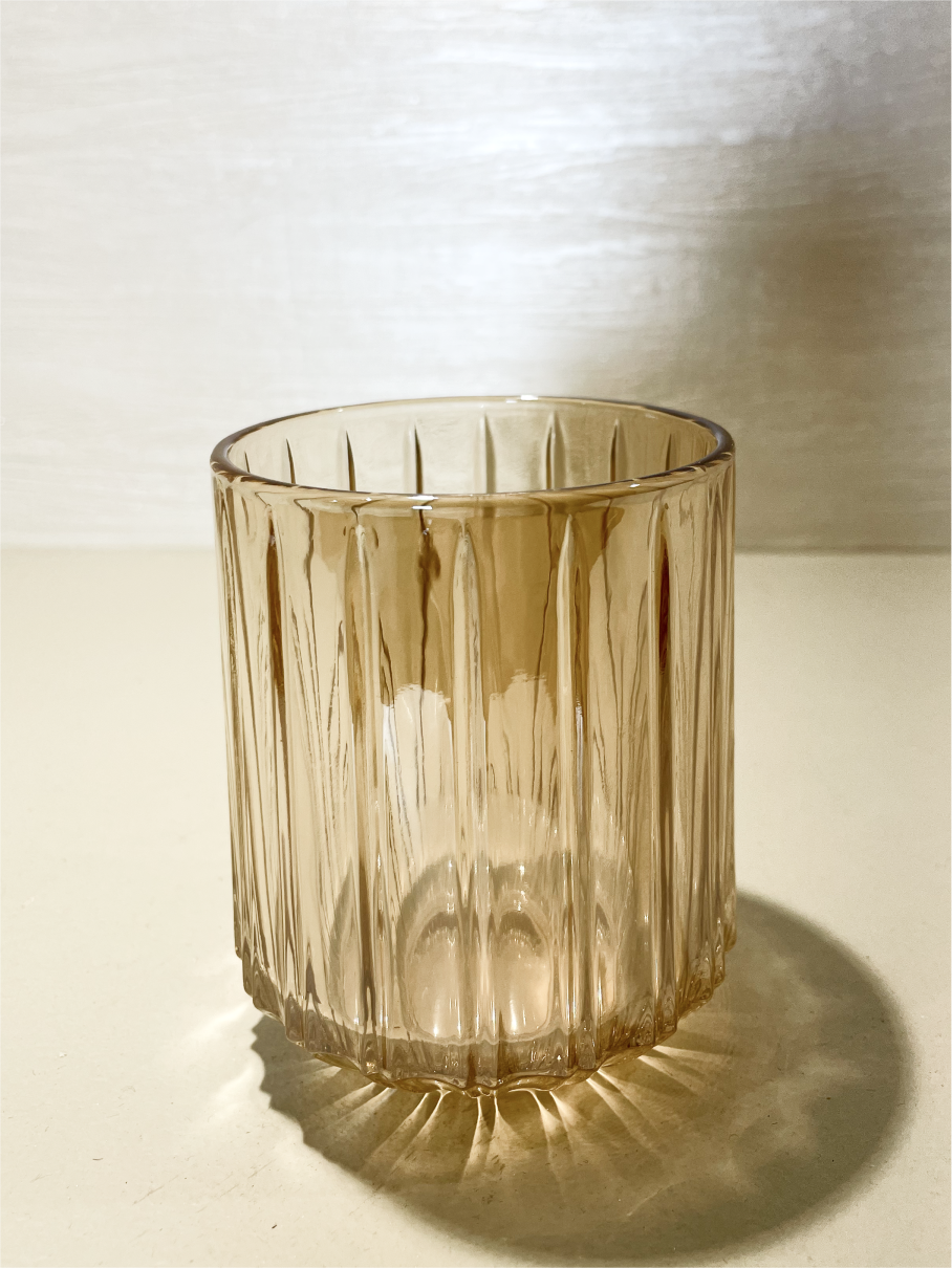 Ensemble de 6 Grands Verres Nervurés en Verre Ambre Clair