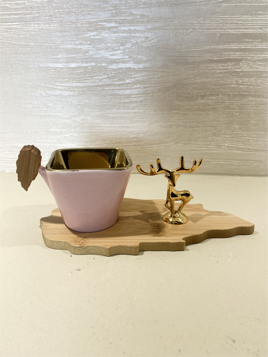 Ensemble de 6 Tasses à Café Gazelle avec Sous-Tasses en Bambou