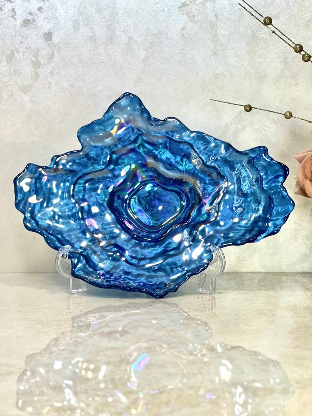 Assiette de Présentation Bleue en Forme d'Huitre