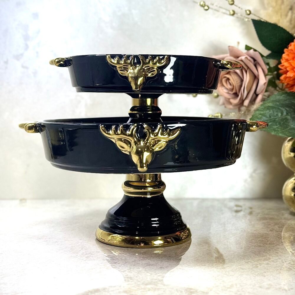 Ensemble de 2 Plateaux de Présentation Noir avec Support et Accents Dorés – Élégance et Polyvalence