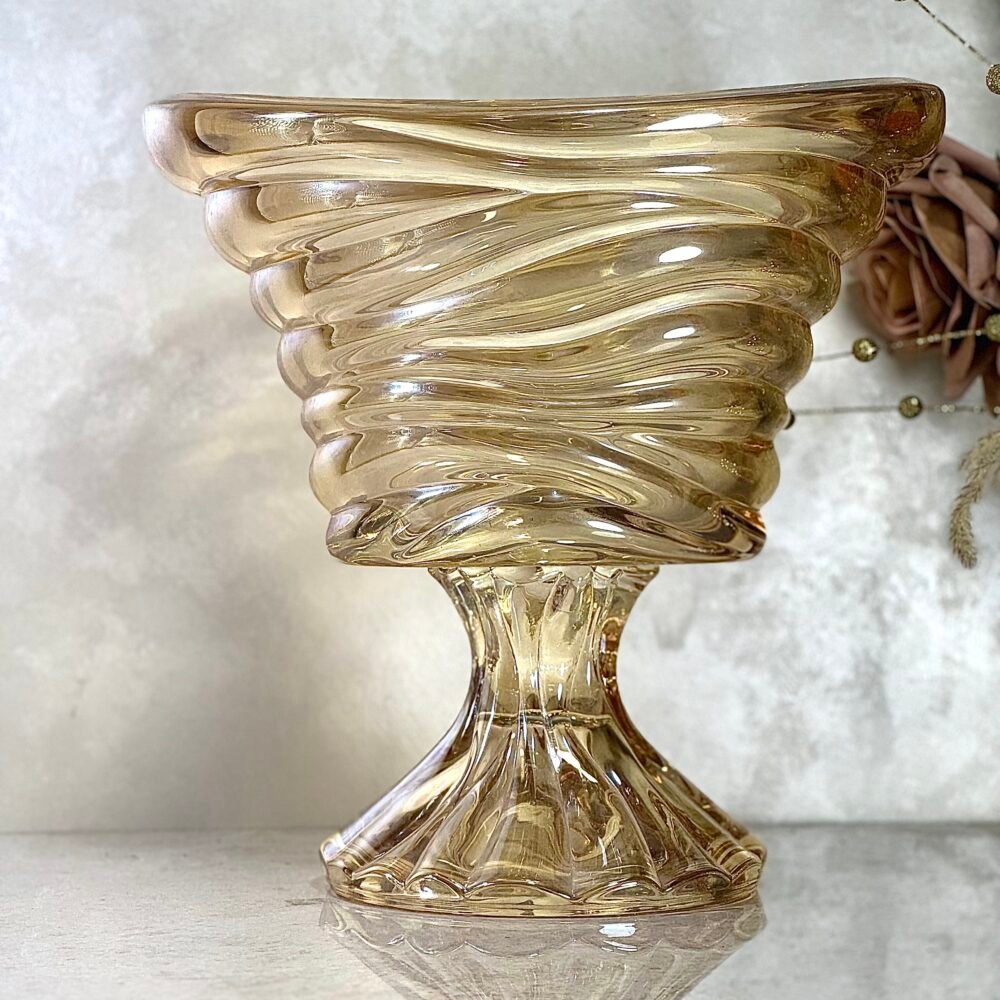 Grand Bol en Verre Ambre Clair avec Support