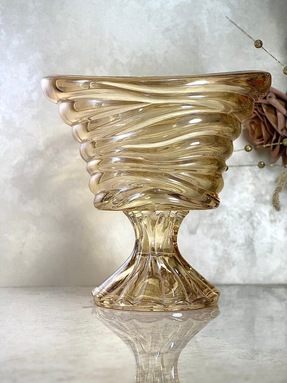 Grand Bol en Verre Ambre Clair avec Support