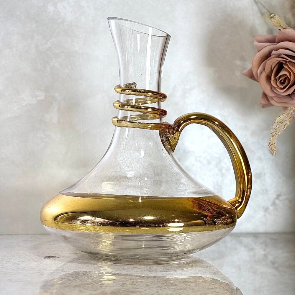 Carafe en Verre Transparent avec Décorations Spirales Dorées et 6 Verres – Élégance et Raffinement pour Votre Service de Table
