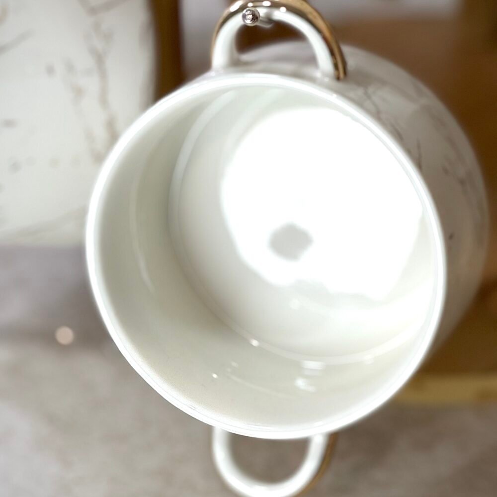 Ensemble Soupière avec Support Chauffant et 6 Bols avec Cuillères – Blanc et Doré Élégant