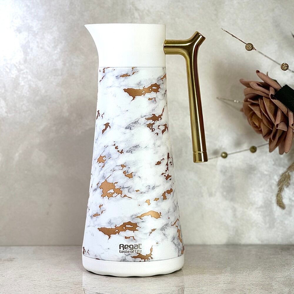 Ensemble de 3 Thermos Blancs avec Décorations Dorées Marbrées