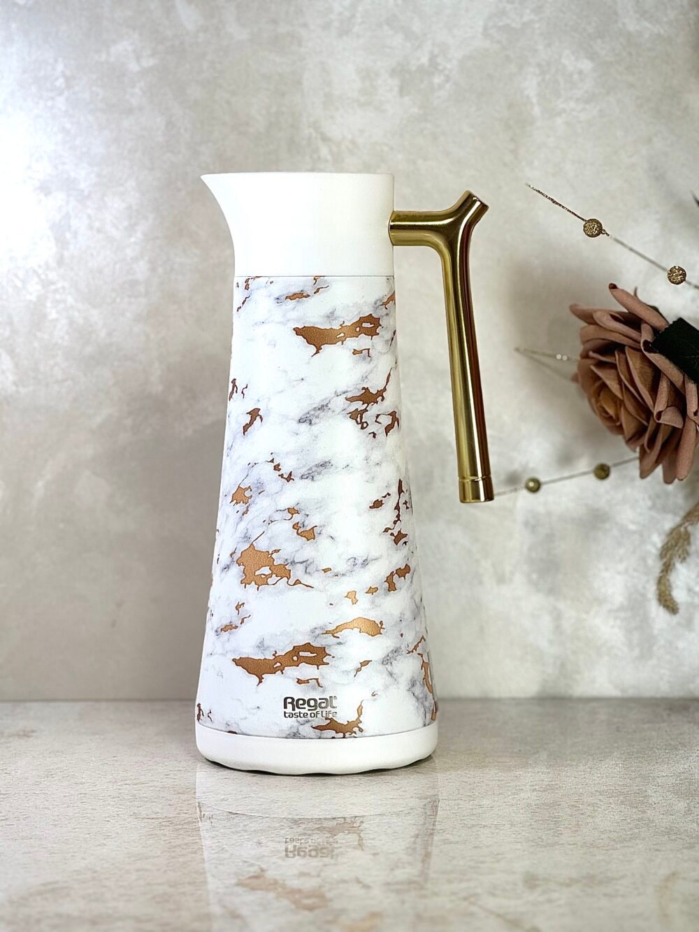 Ensemble de 3 Thermos Blancs avec Décorations Dorées Marbrées