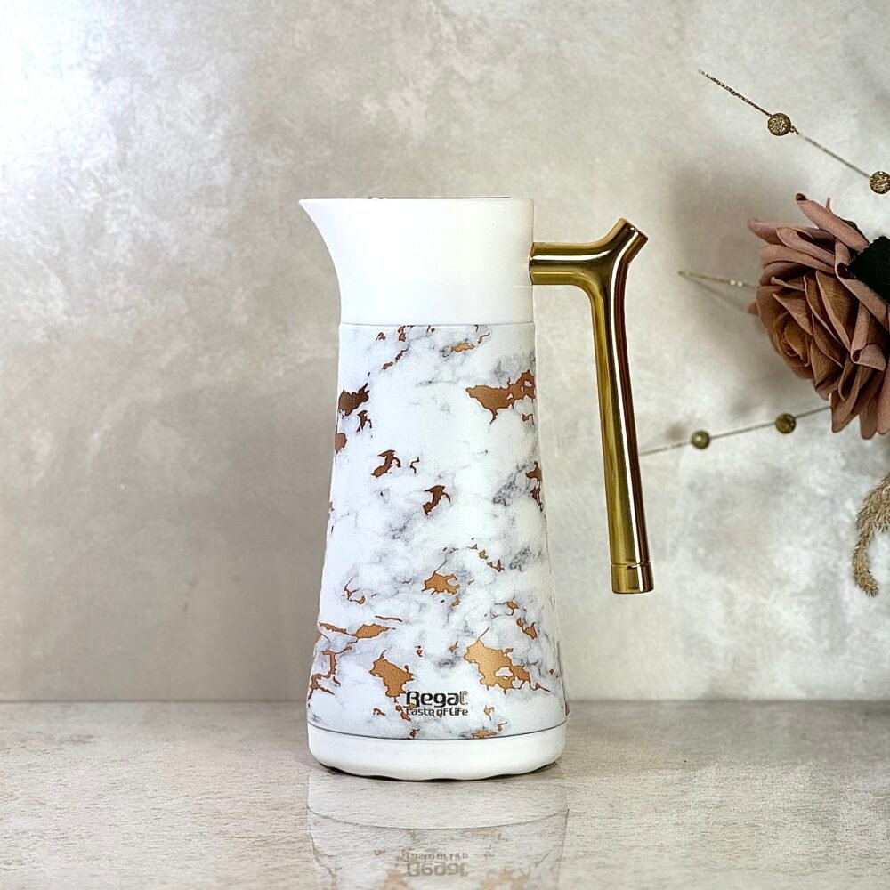Ensemble de 3 Thermos Blancs avec Décorations Dorées Marbrées