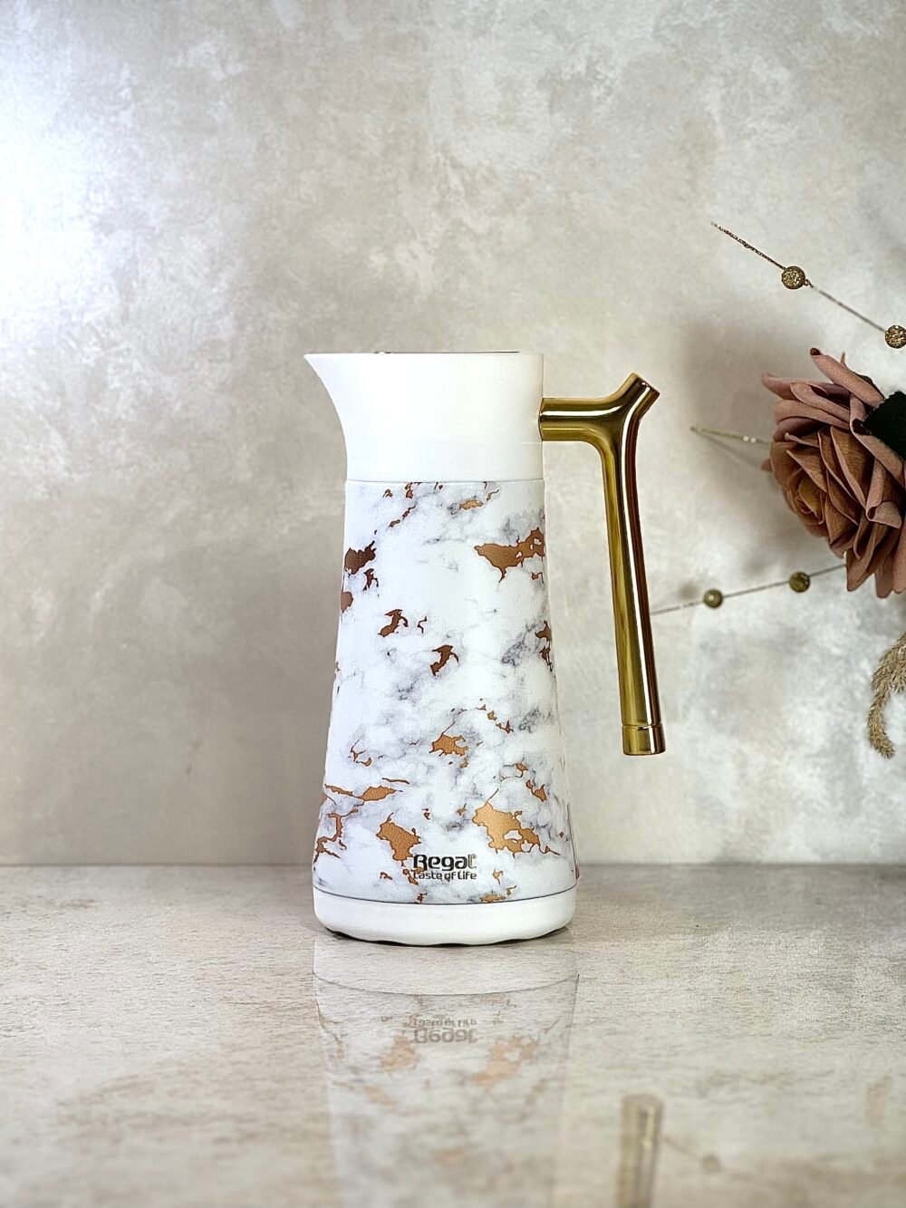 Ensemble de 3 Thermos Blancs avec Décorations Dorées Marbrées