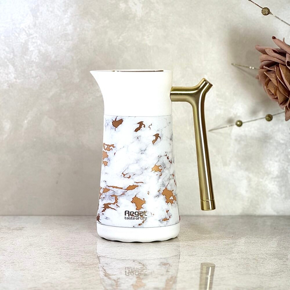 Ensemble de 3 Thermos Blancs avec Décorations Dorées Marbrées