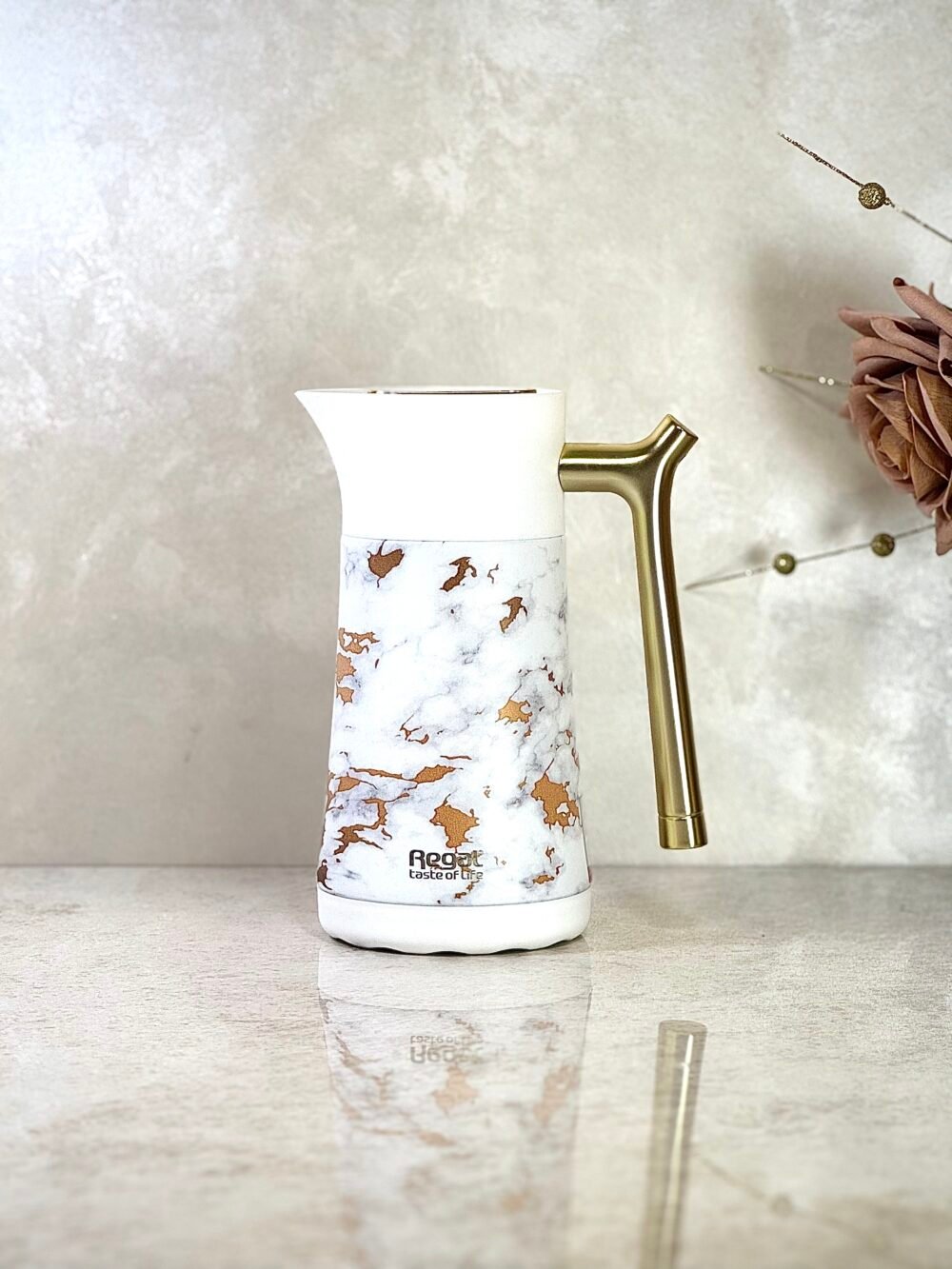 Ensemble de 3 Thermos Blancs avec Décorations Dorées Marbrées