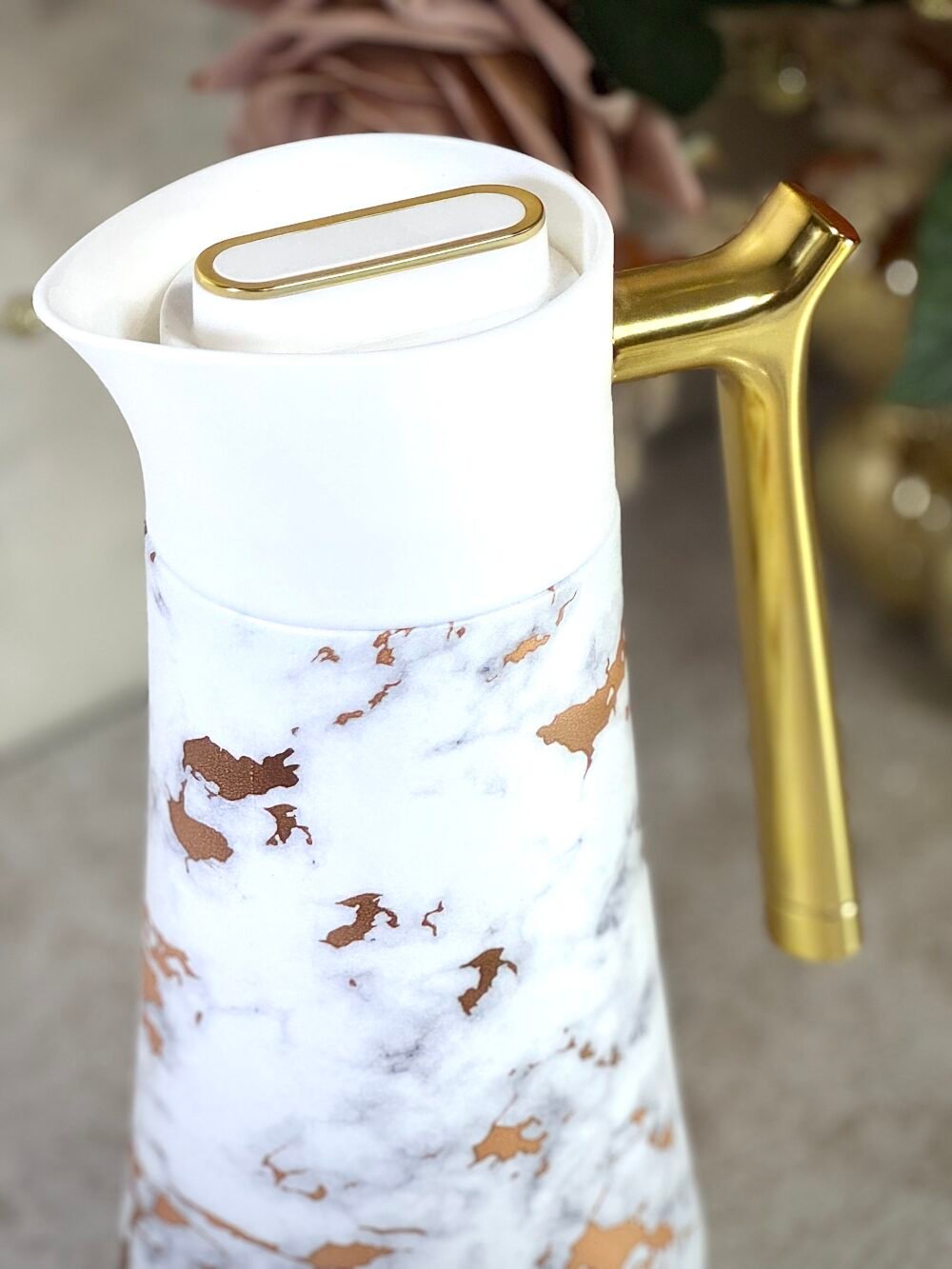 Ensemble de 3 Thermos Blancs avec Décorations Dorées Marbrées