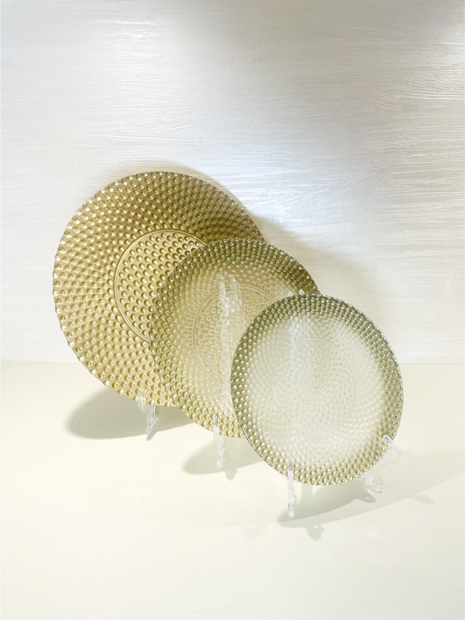 Ensemble de 3 Assiettes en Verre avec Accents Dorés