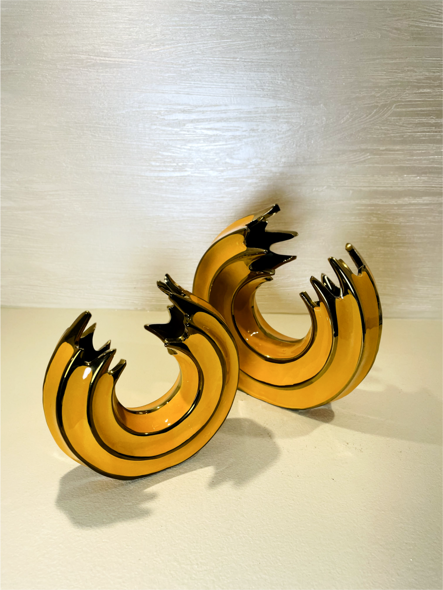 Set de 2 Décorations Modernes Orange et Doré