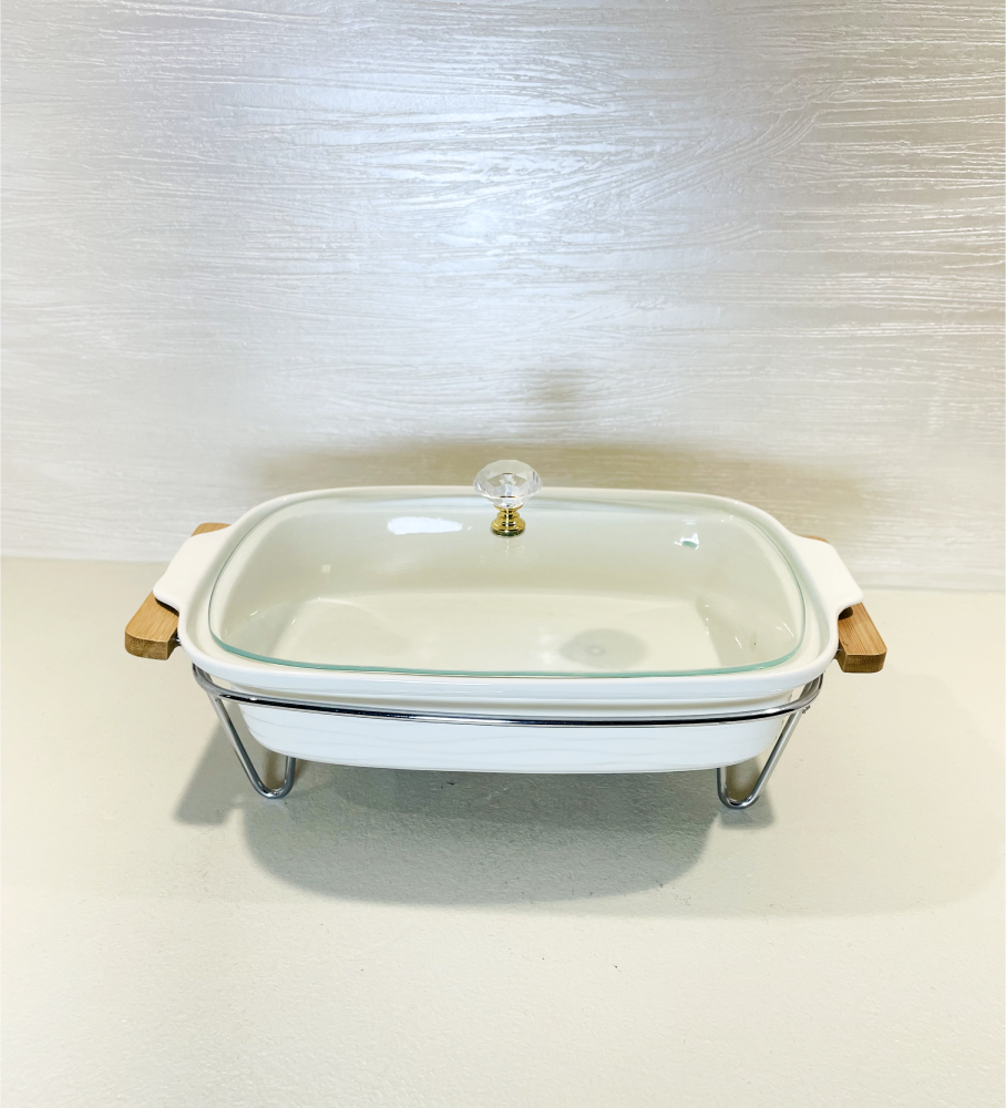 Plat de Service en Céramique et Verre avec Support Chauffant