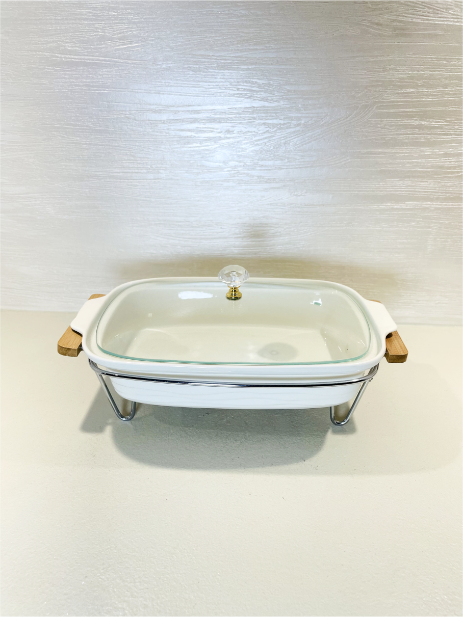 Plat de Service en Céramique et Verre avec Support Chauffant