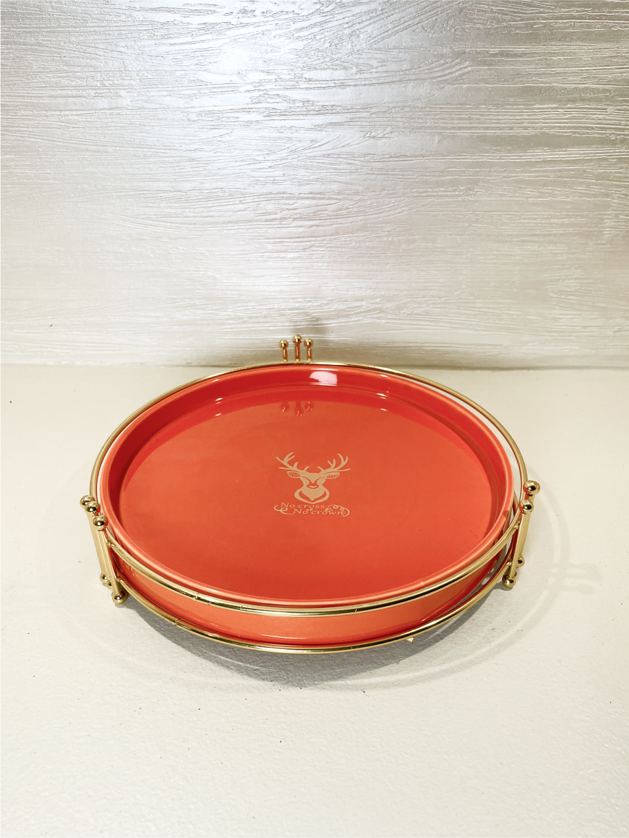 Plat de Service Grand Orange et Accents Dorés