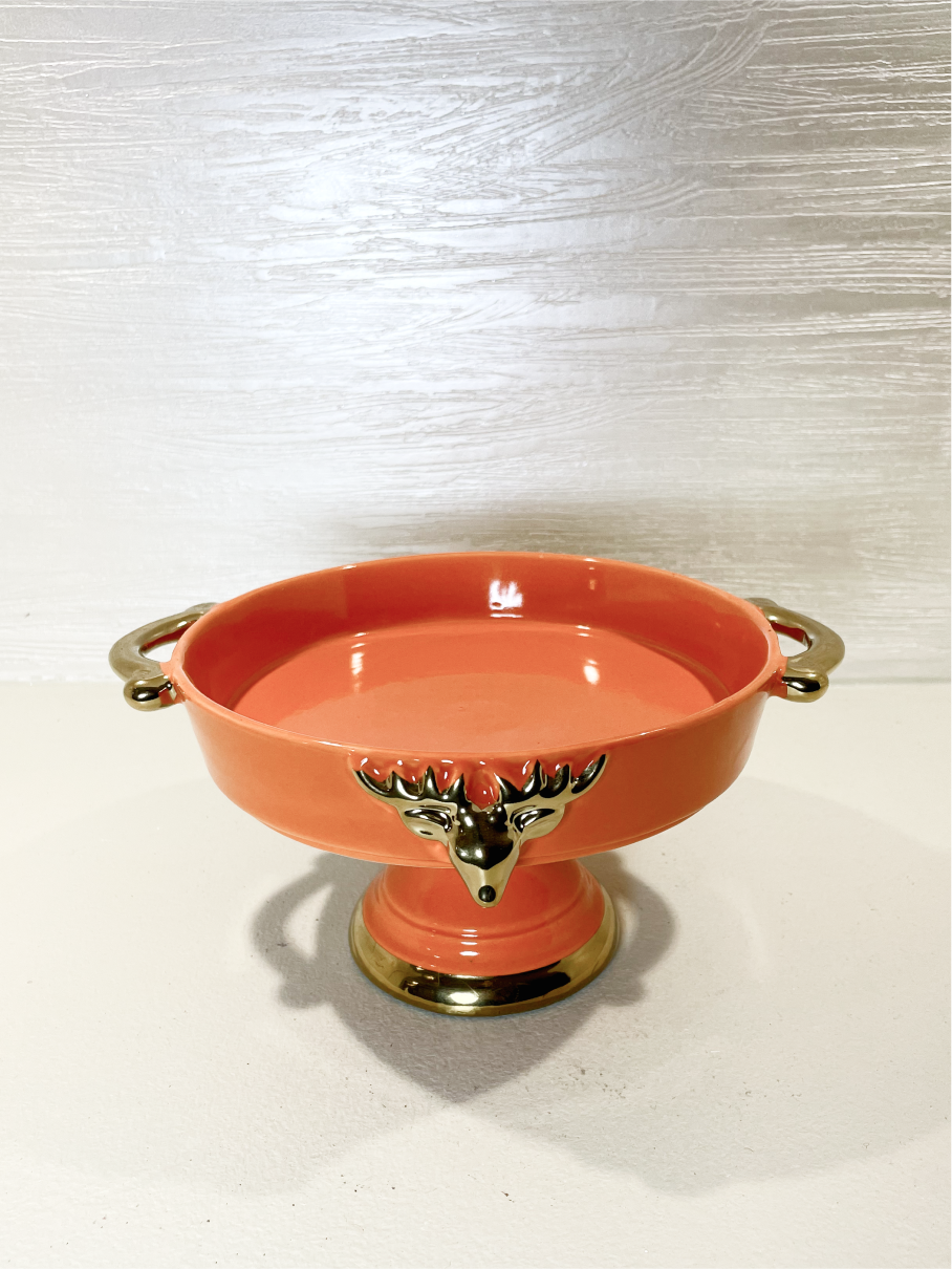 Plateau de Présentation Orange avec Support et Accents Dorés