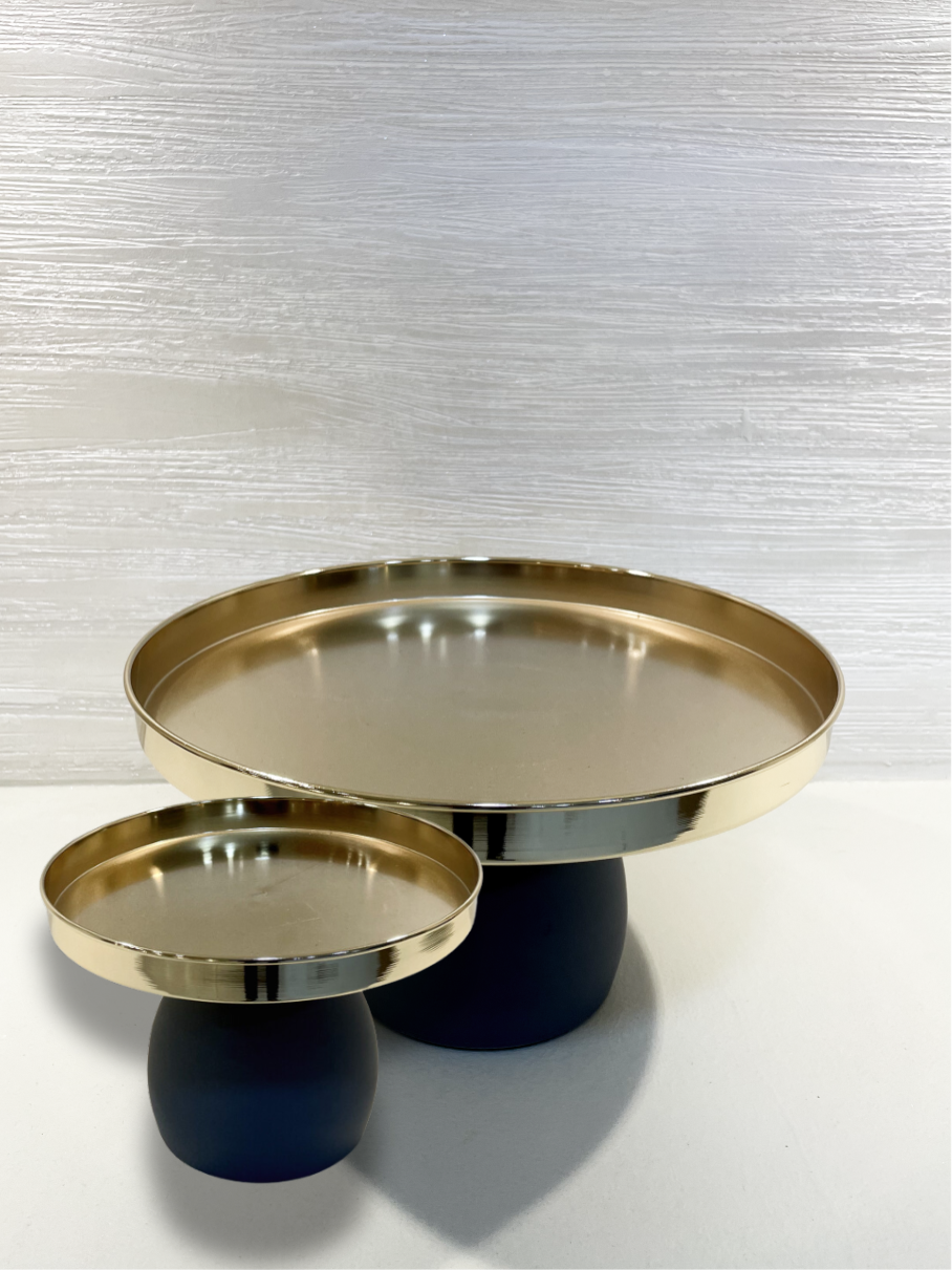 Ensemble de 2 Supports à Gâteaux Métalliques avec Base Sphérique Noire