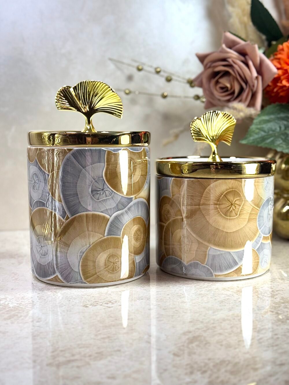 Ensemble de 2 Bocaux en Céramique Style Maritime – Gris et Brun