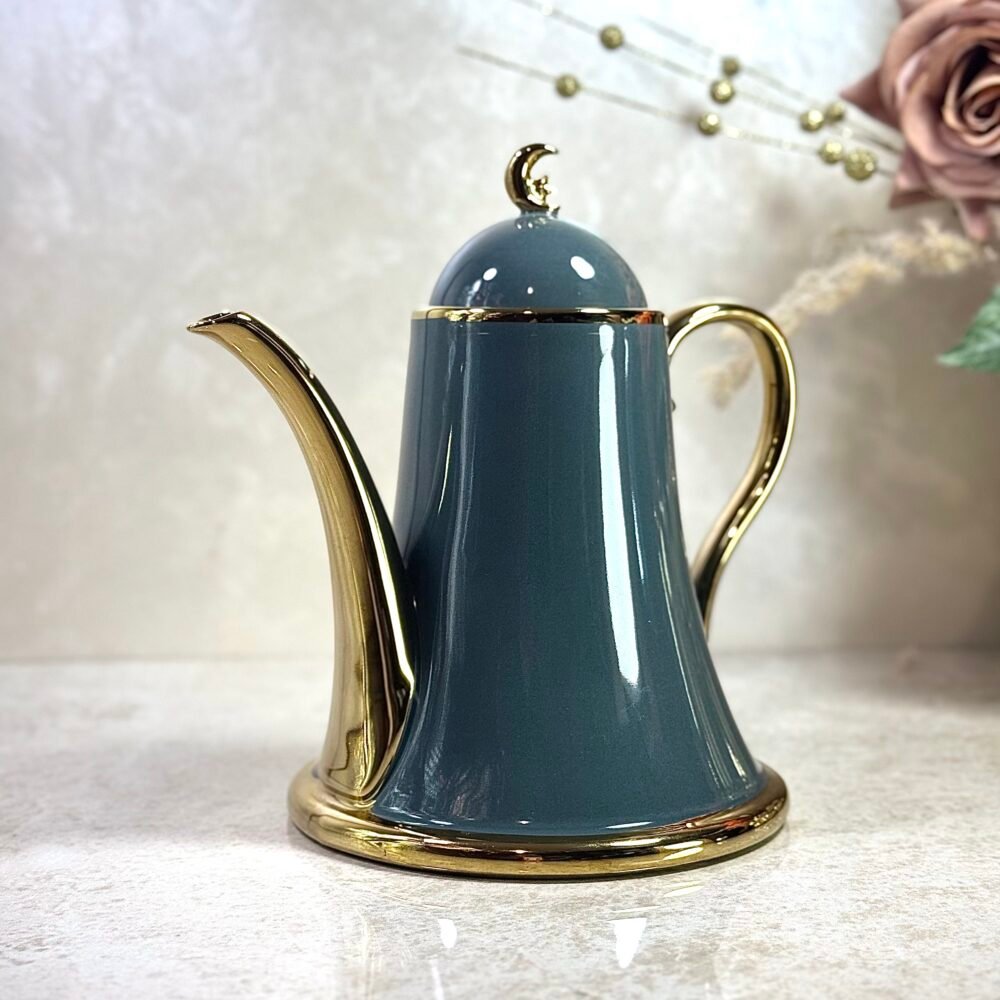 Ensemble Café Élégant Gris et Doré – 6 Tasses, Cafetière et Plateau Personnalisé