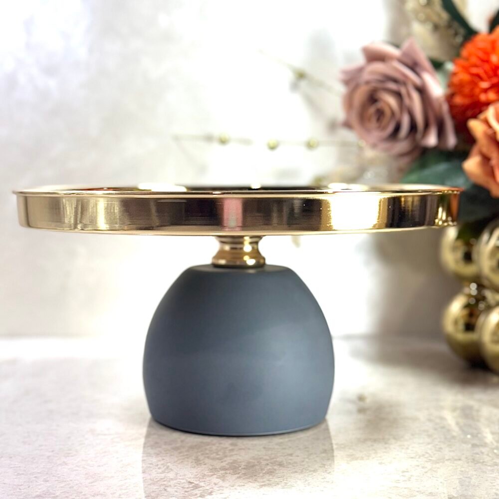 Ensemble de 2 Présentoirs Ronds Gris et Doré – Élégance pour Table et Décoration