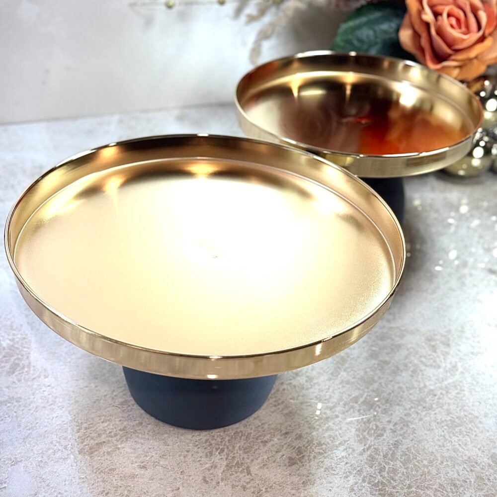Ensemble de 2 Présentoirs Ronds Gris et Doré – Élégance pour Table et Décoration