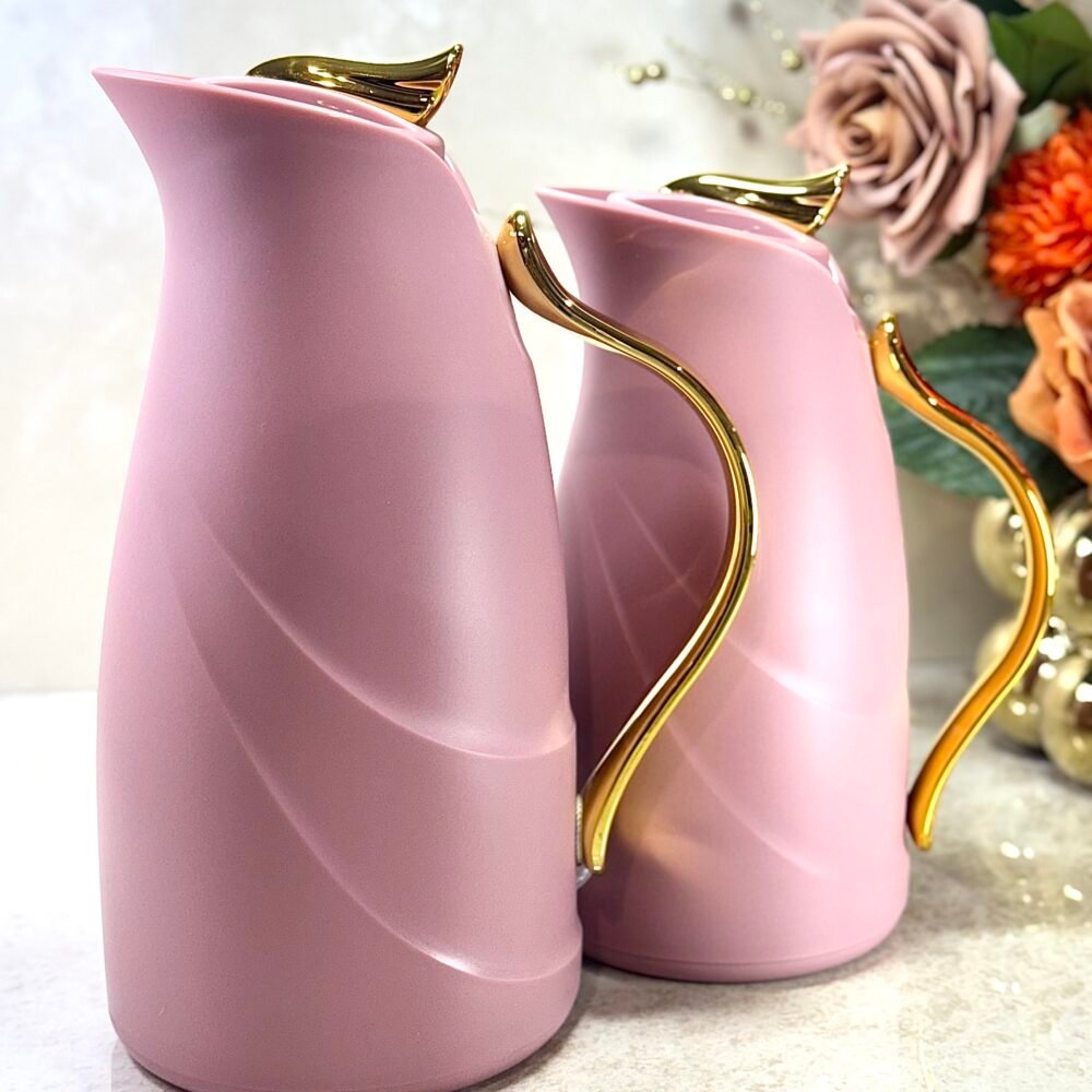 Ensemble de 2 Thermos Roses Élégants avec Motifs Dorés