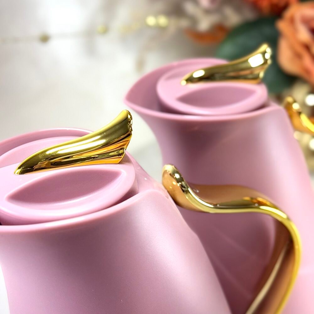 Ensemble de 2 Thermos Roses Élégants avec Motifs Dorés