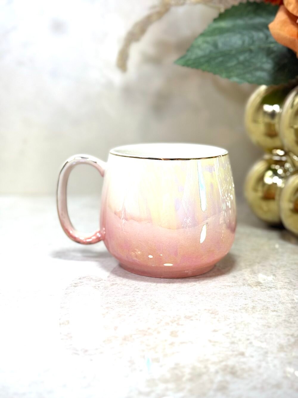 Ensemble Café Élégant Rose et Blanc avec Effet Nacré – 6 Tasses, Cafetière et Plateau Personnalisé