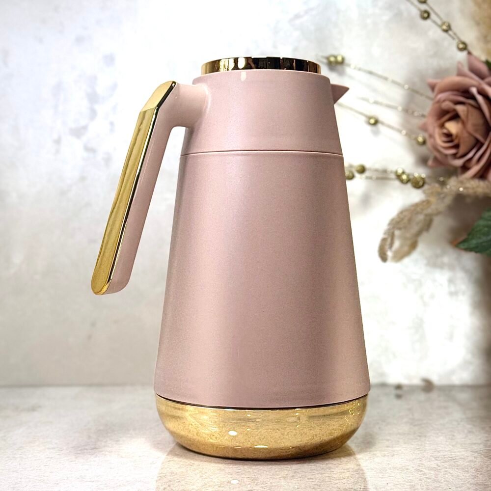 Thermos Rose Foncé Élégant avec Motifs Dorés – Style Simple et Raffiné