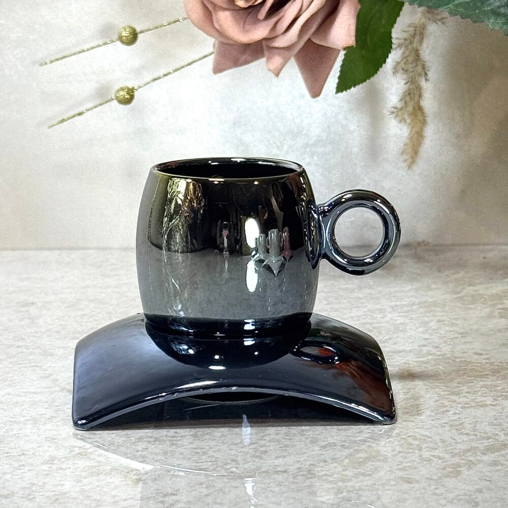 Ensemble de 6 Tasses à Café Effet Nacré en Rose, Blanc et Noir