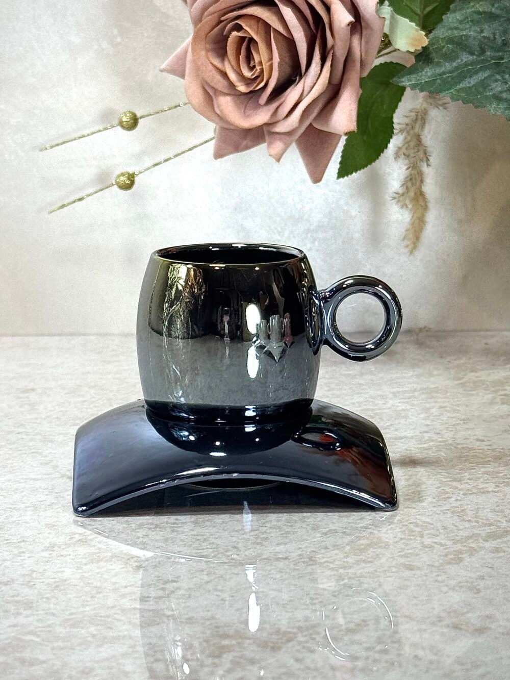 Ensemble de 6 Tasses à Café Effet Nacré en Rose, Blanc et Noir