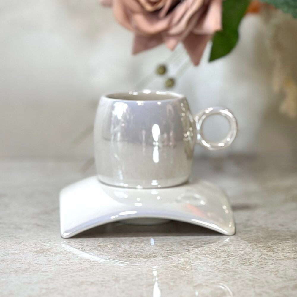 Ensemble de 6 Tasses à Café Effet Nacré en Rose, Blanc et Noir
