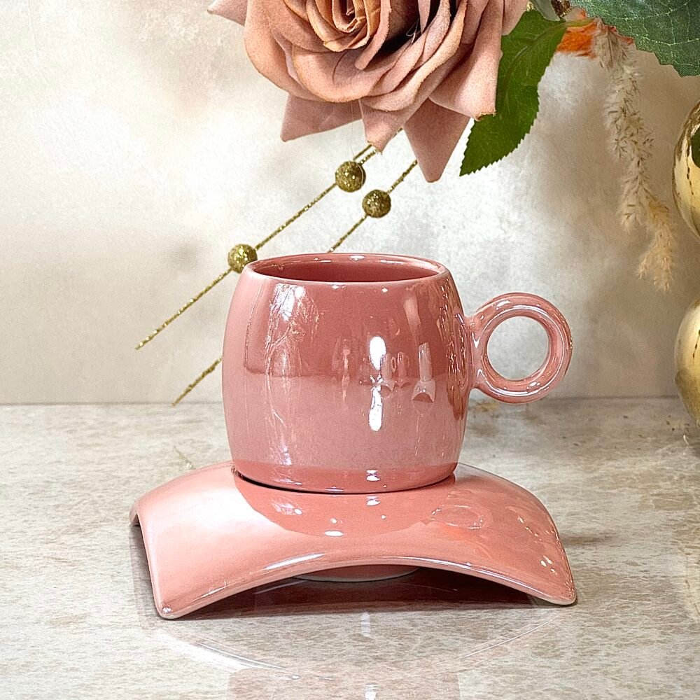 Ensemble de 6 Tasses à Café Effet Nacré en Rose, Blanc et Noir