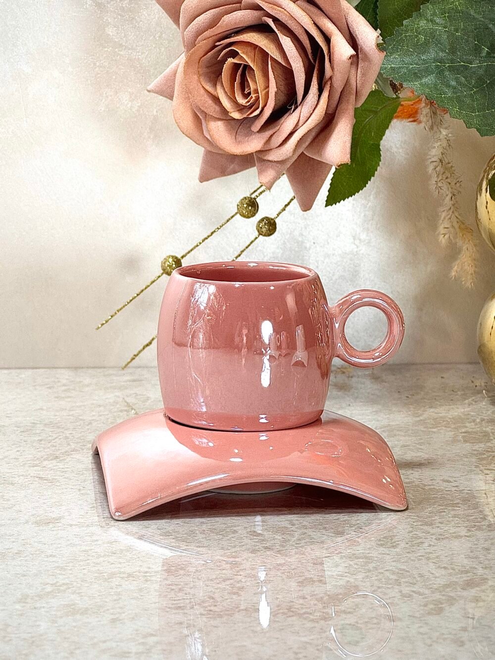Ensemble de 6 Tasses à Café Effet Nacré en Rose, Blanc et Noir