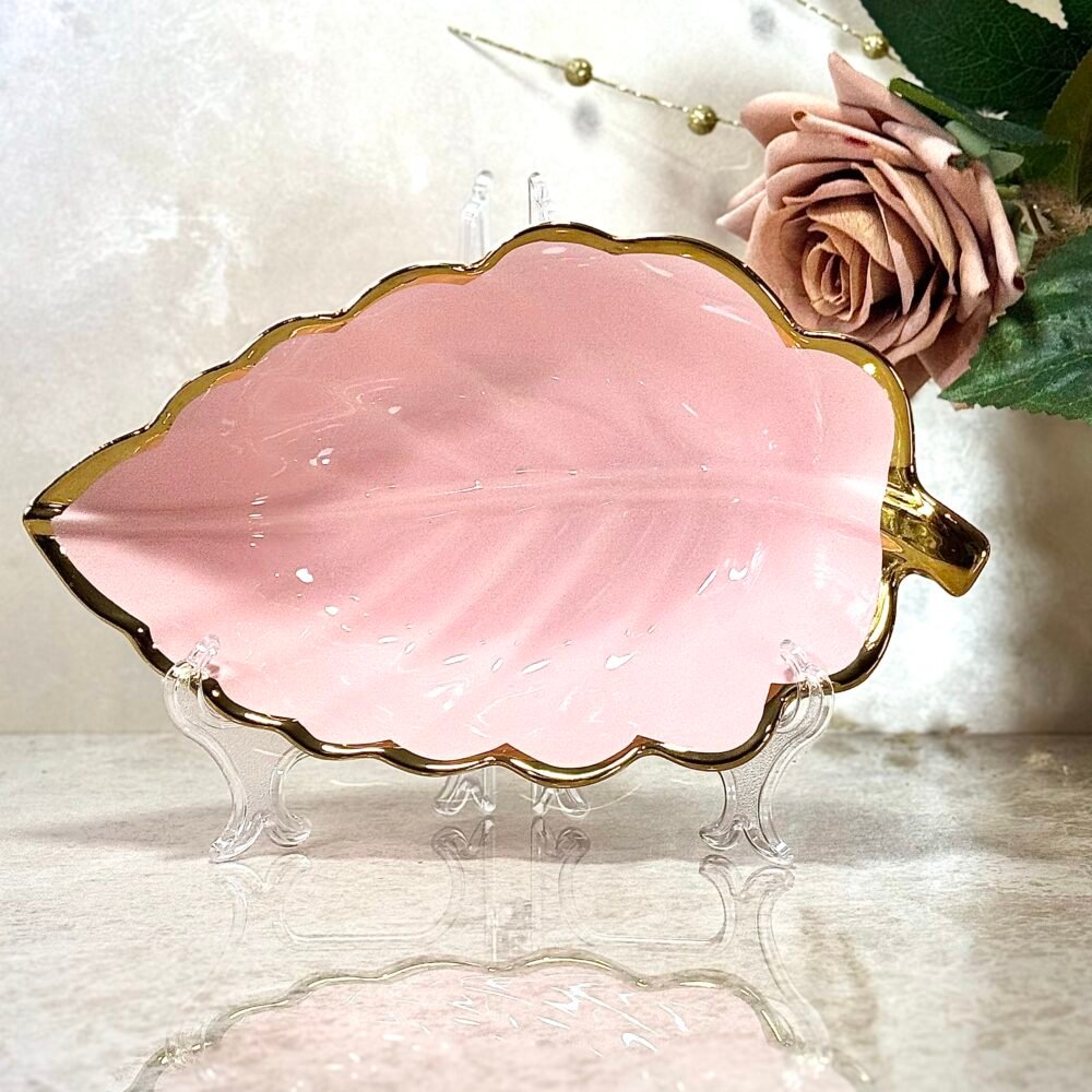 Bol en Forme de Feuille – Rose et Doré Brillant pour une Table Élégante