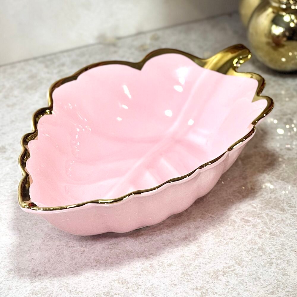 Bol en Forme de Feuille – Rose et Doré Brillant pour une Table Élégante