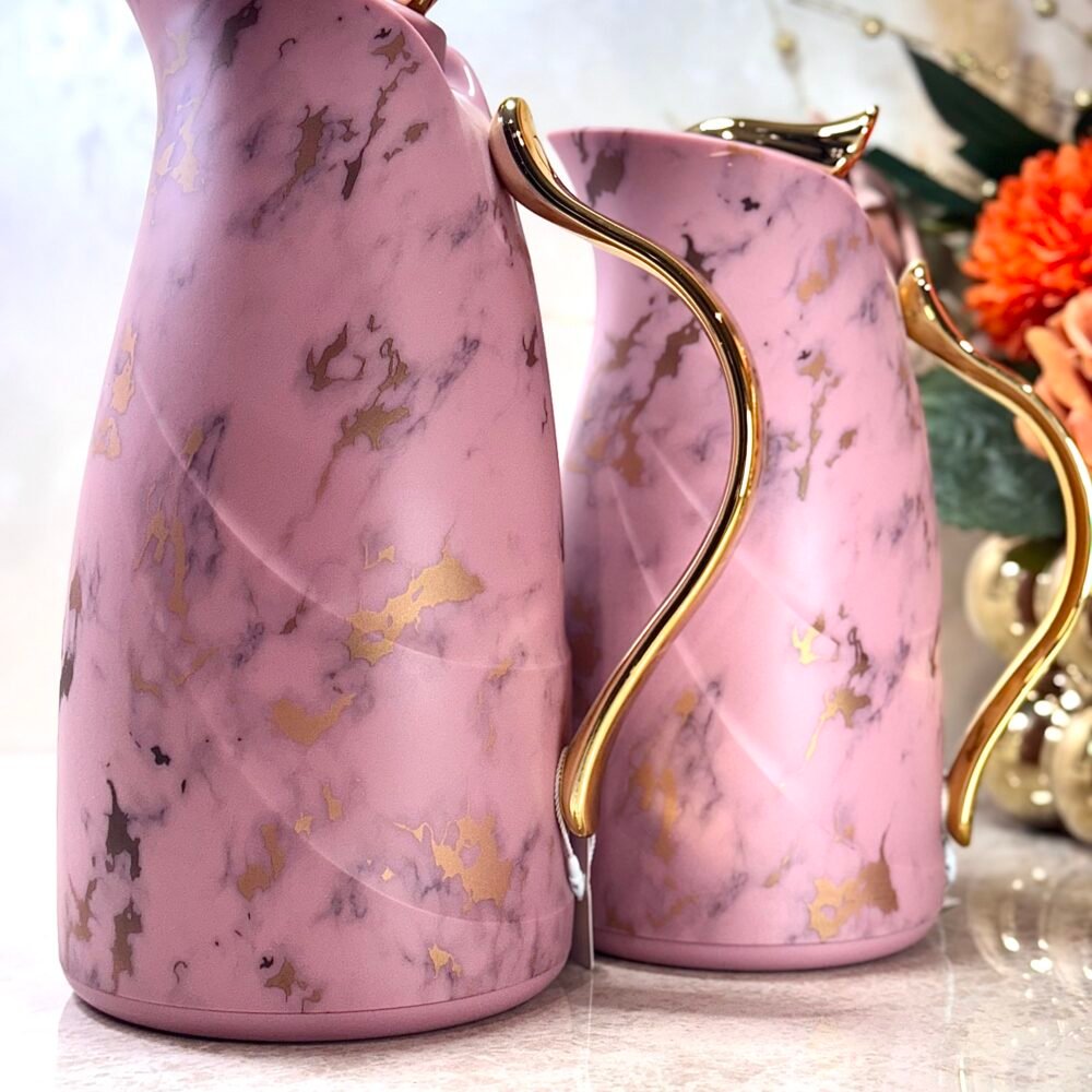 Ensemble de 2 Thermos Roses et Dorés à Motif Marbré