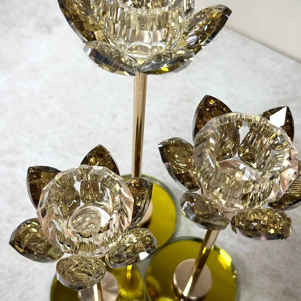 Ensemble de 3 Fleurs en Verre et Métal Bronze – Élégant et Fonctionnel