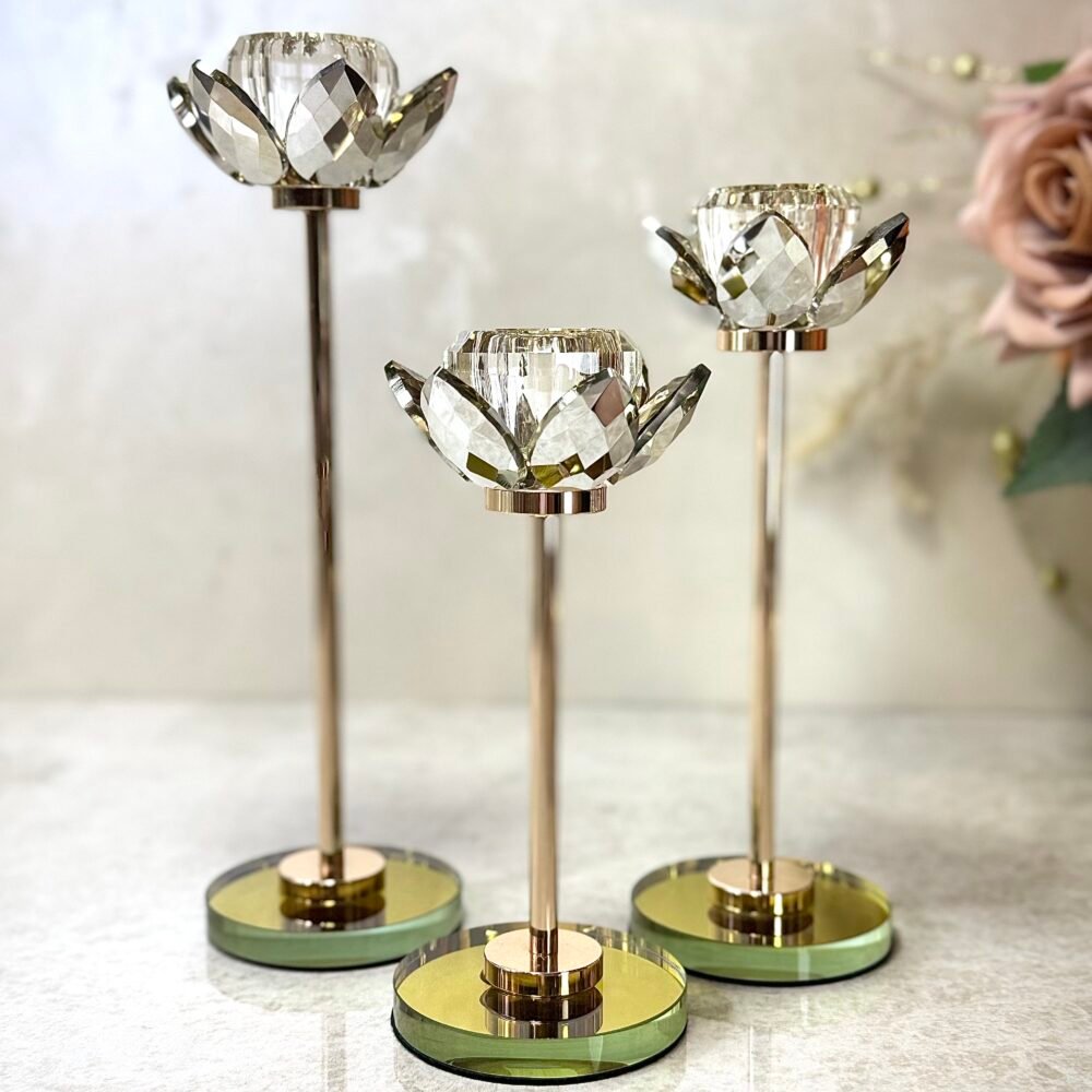 Ensemble de 3 Fleurs en Verre et Métal Bronze – Élégant et Fonctionnel