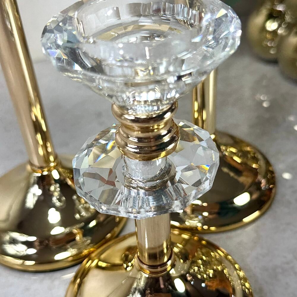 Ensemble de 3 Bougeoirs Élégants en Verre Transparent et Doré