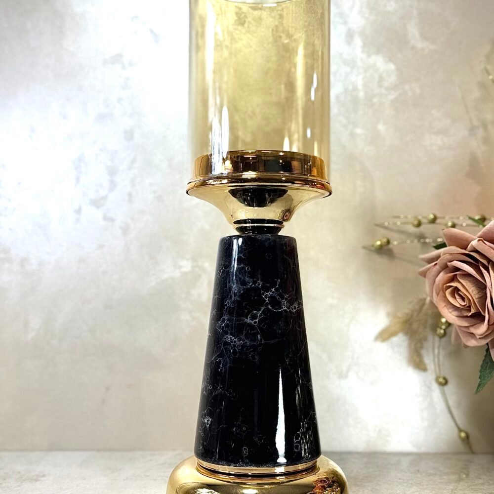 Bougeoir Grand Modèle Noir et Doré – Élégance Moderne pour Décoration