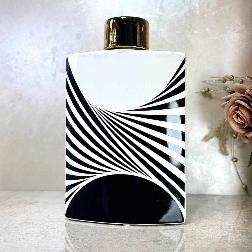 Ensemble de 2 Bouteilles Décoratives Rectangulaires Blanc et Noir – Motif Zèbre